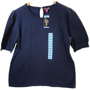Vince Camuto Womens Classic Navy Puff Sleeve Sweater With Keyhole Back Size L Co